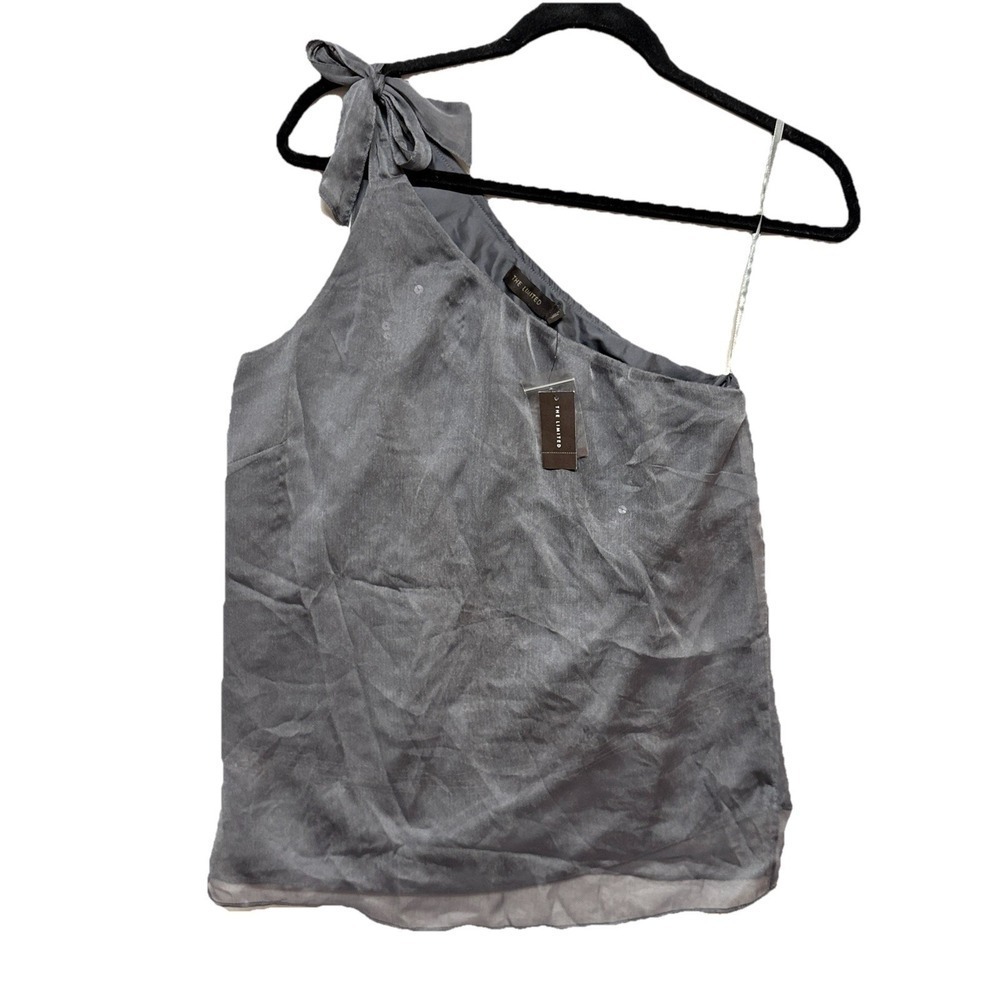 NWT The Limited One Shoulder Top Womens Gray Sequin Whimsigoth Retro Y2K Size XS - Picture 11 of 12